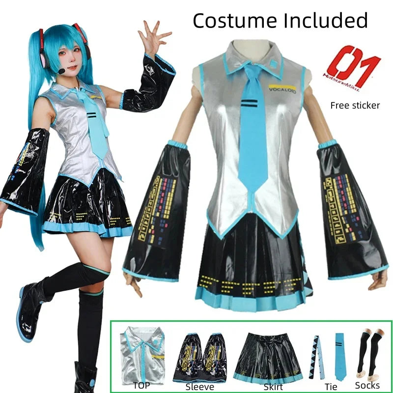 Miku Cosplay Full Set Silver Leather Fabric Suit