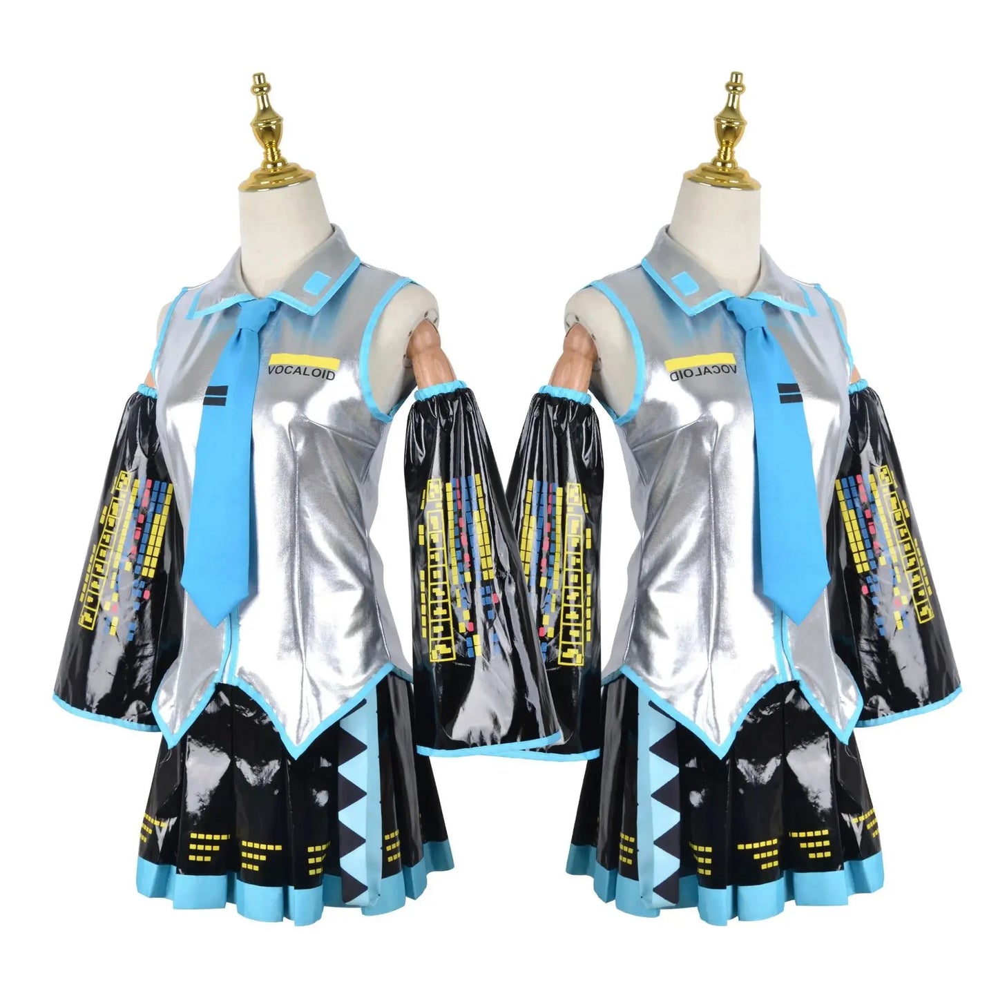 Miku Cosplay Full Set Silver Leather Fabric Suit