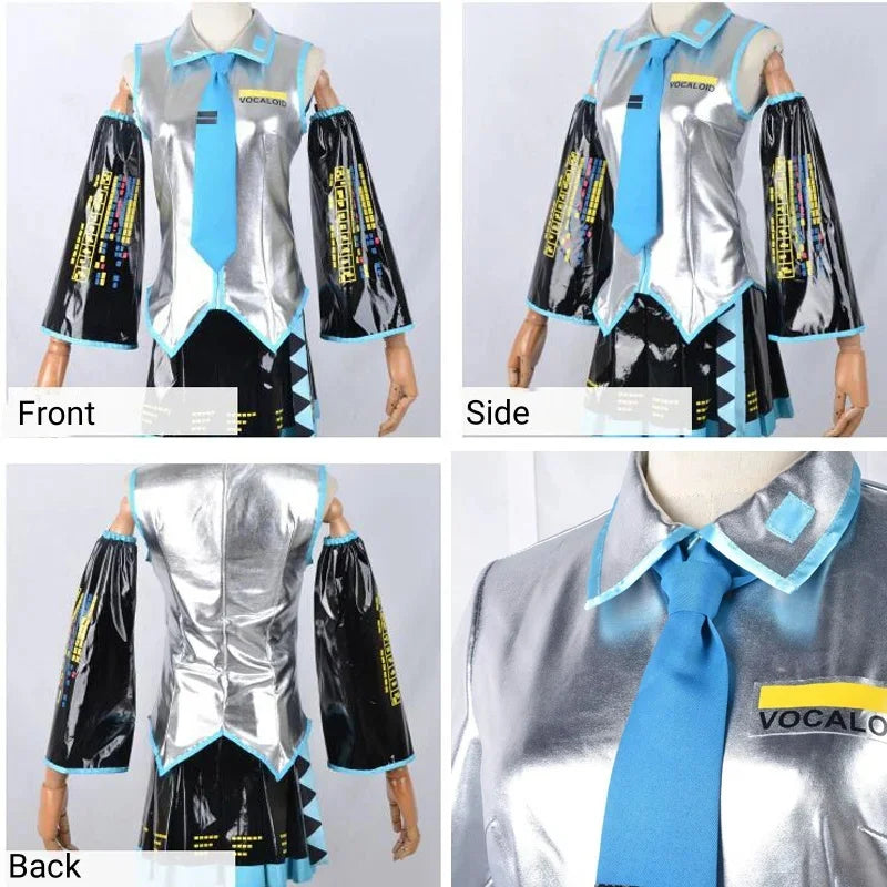 Miku Cosplay Full Set Silver Leather Fabric Suit