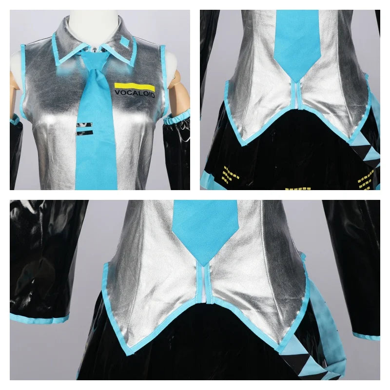 Miku Cosplay Full Set Silver Leather Fabric Suit